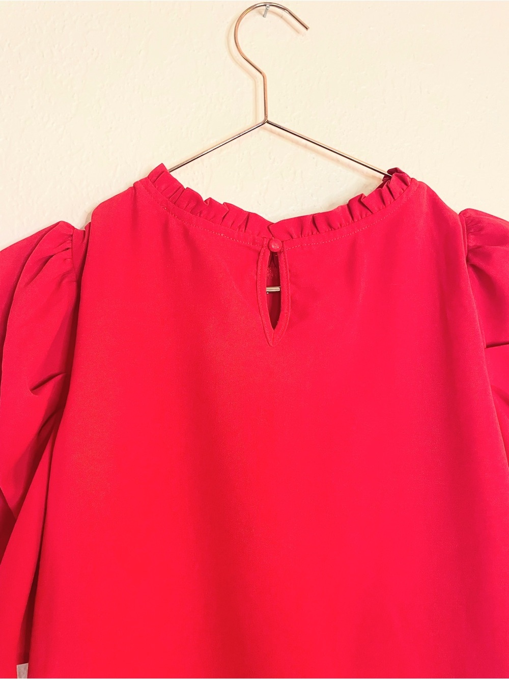 Savanna Jane Red Puff Sleeve Ruffle Neck Blouse Large - Picture 5 of 7
